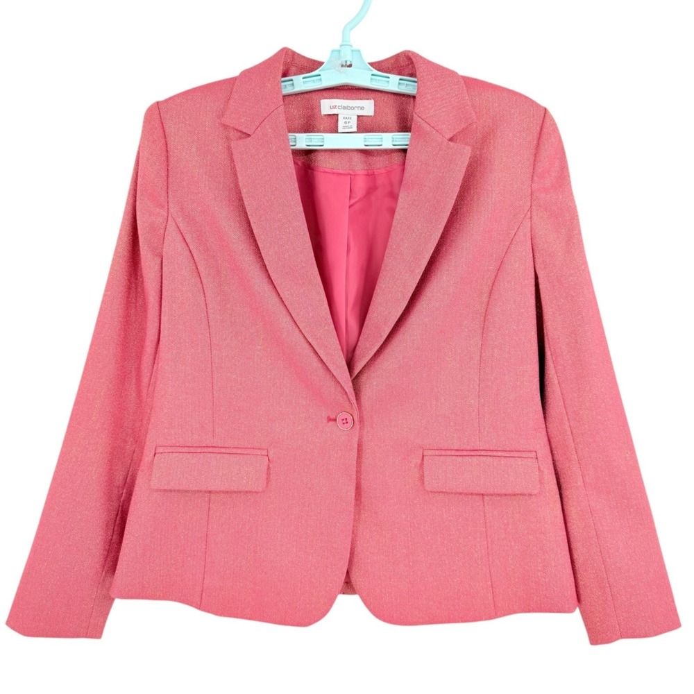 Liz Claiborne Women's Kate Metallic Frozen Berry Pink Lined Blazer 6P NWT $98.00